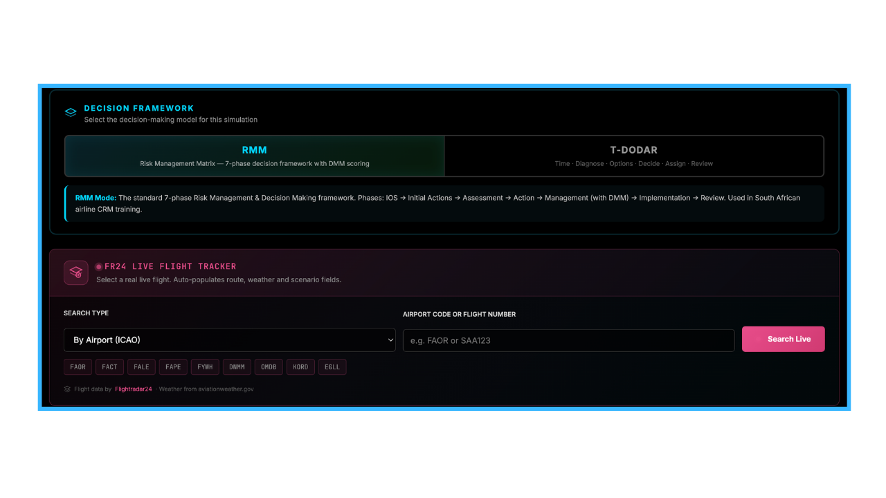 Framework selection and live flight tracker